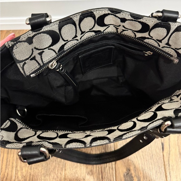 Coach Black & Grey Signature Canvas Tote with Leather Trim - Picture 4 of 10